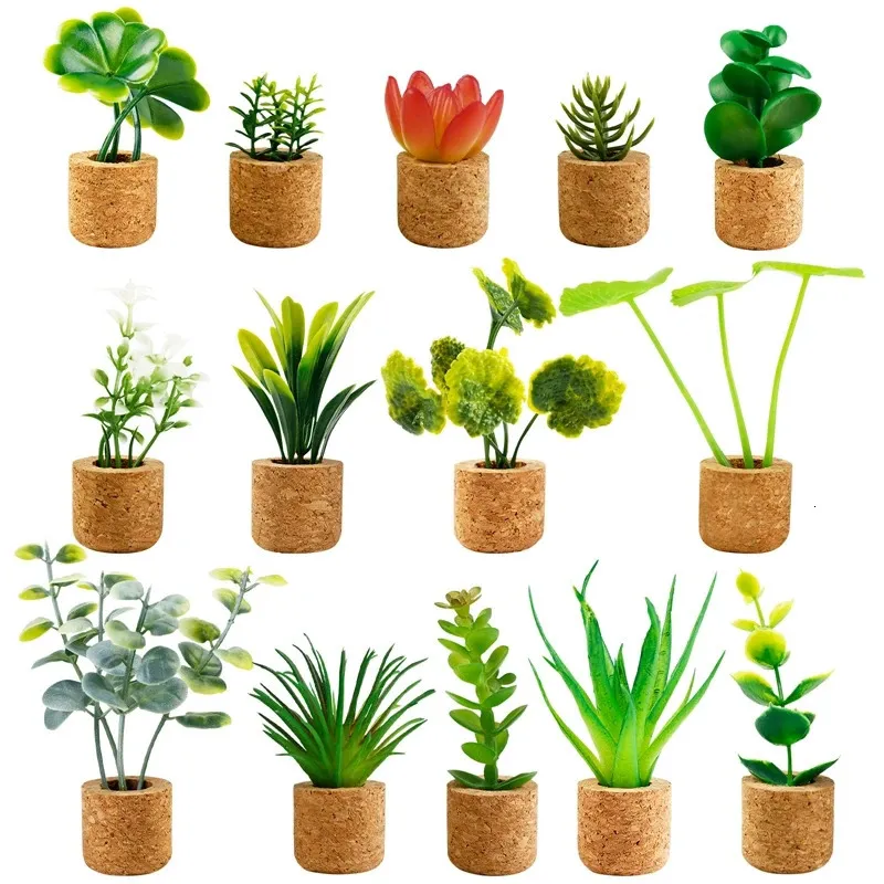 14pcsset aimants pour réfrigérateur mignon plante en plastique cactus plante succulente po aimant bouton réfrigérateur message autocollant décor à la maison 240315