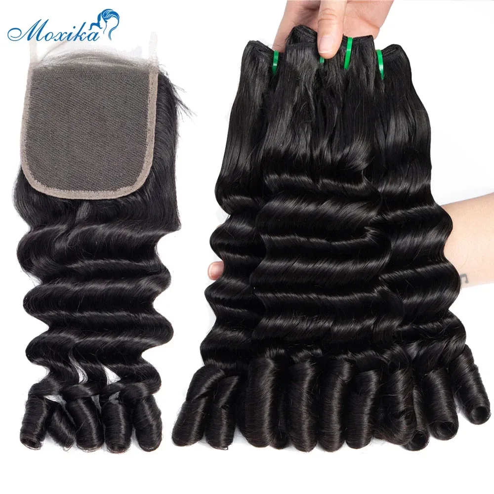 Closure Moxika Malaysian Ocean Deep Wave Bundles With Closure 3 Bundles Funmi Curly Fancy Curl Human Hair Bundles With Closure Remy Hair