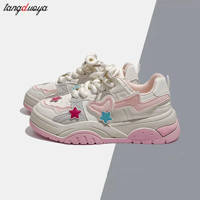 Skor 2023 Ny japansk casual canvas kawaii rosa platta kvinnors sneakers plattform sportskor vulkanisera lolita tennis mode