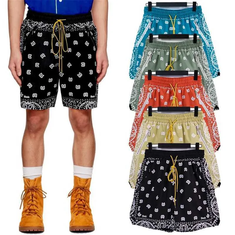 Herren-Shorts, Sommer, neues kurzes Outfit, Retro-Cashew-All-Print-Shorts für Herren, lange gebürstete blaue Grn-Khaki-Bruches mit Etiketten H240401