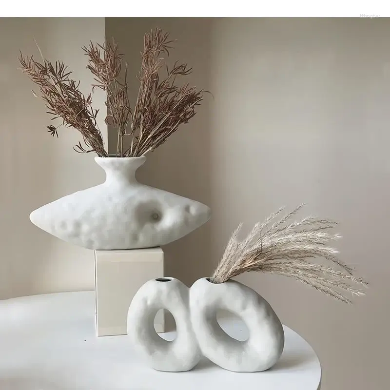 Jarrones Florero De Cerámica Blanco Arreglo De Flores De Forma Especial Decoración Moderna Del Arte Del Hogar Accesorios De Adornos