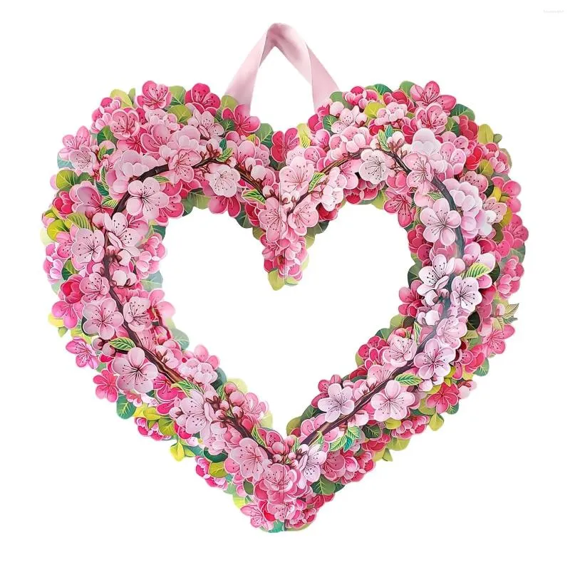 Decorative Flowers Paper Up Cherry Heart Wreath 15 Inch Floral Reuseable Faux Men's Gift Cards Organizer Happy Holidays Greeting