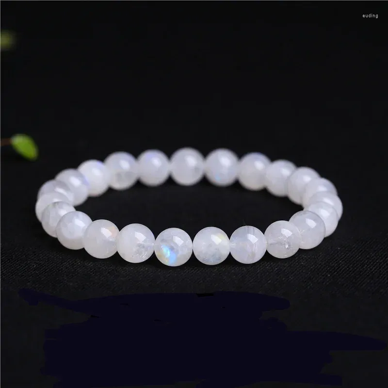 Bracelets à maillons en pierre de lune naturelle pour hommes et femmes, lumières authentiques, extensible, cristal de guérison, Quartz, perles rondes, bijoux