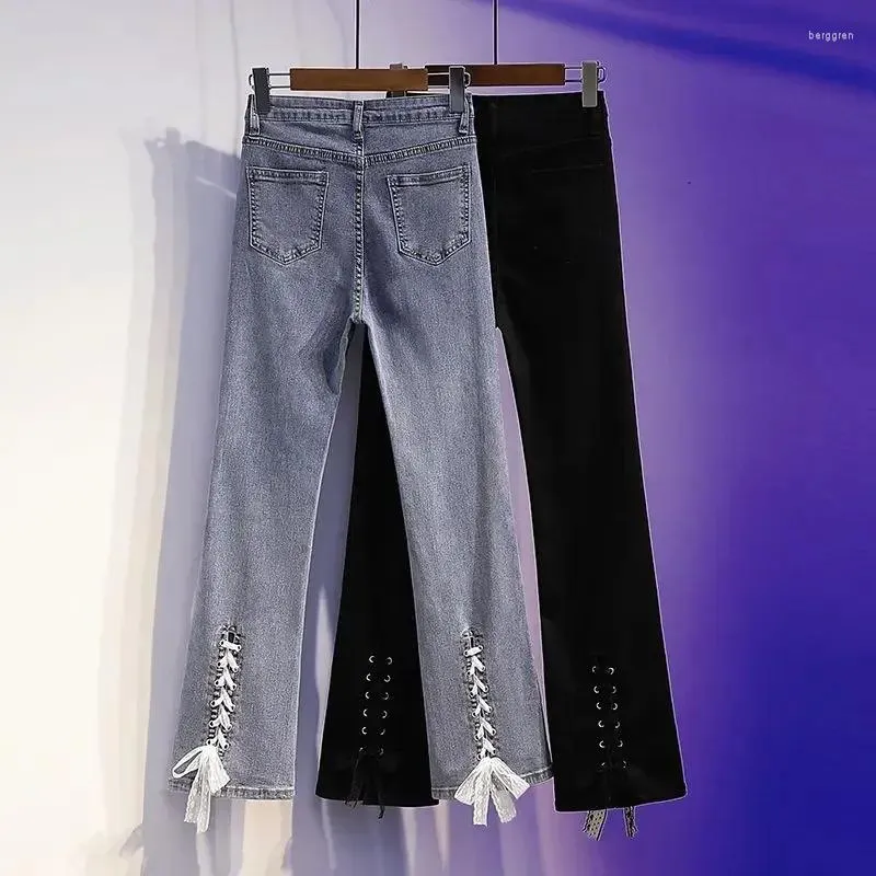 Женские джинсы, расклешенные расклешенные брюки с карманами, женские брюки с высокой талией, S, женские синие брюки Xxl, 2024, качественный облегающий хиппи