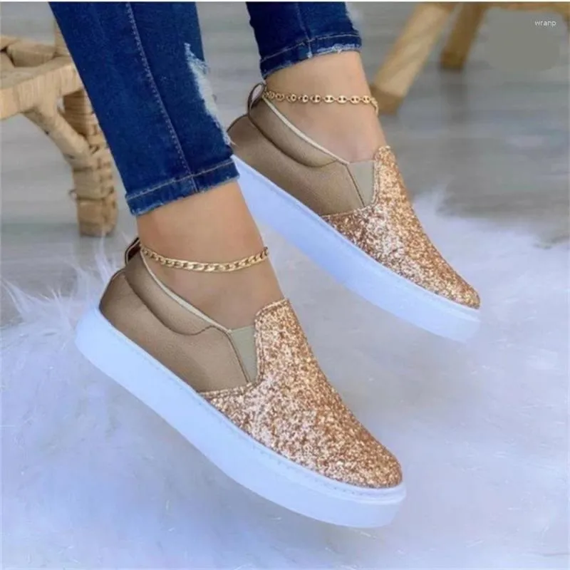 Scarpe casual Primavera Estate Plus Size Scarpe da ginnastica con paillettes alla moda da donna Mocassini comodi da donna piatti dorati per il tempo libero all'aperto