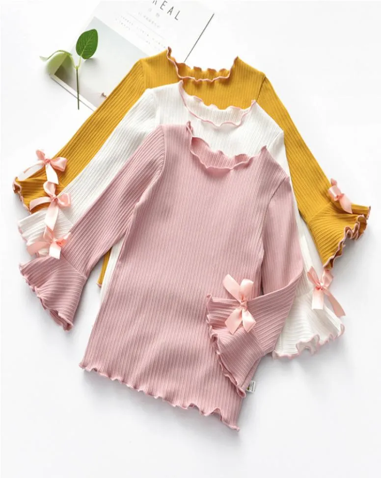 Nieuwe Lente Herfst Winter Meisjes Shirts Kinderen Wit Roze Lange Mouw Kant Strik Baby Meisje Tops T-shirt Peuter kinderkleding Geschenken6882909