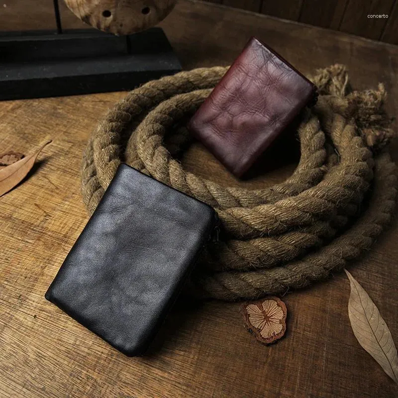 Wallets Vintage Cowhide Standard Wallet Retro Genuine Leather Soft Money Clip Men Casual Bank Cards Holder Cowskin Billfold Coin Purse