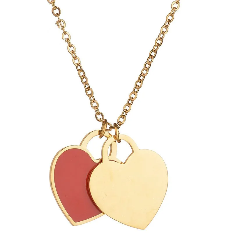 Collane per amanti nuova collana a cuore designer di gioielli in oro per donna argento acciaio inossidabile rosa rosso verde doppio pendente amanti classici collana di San Valentino