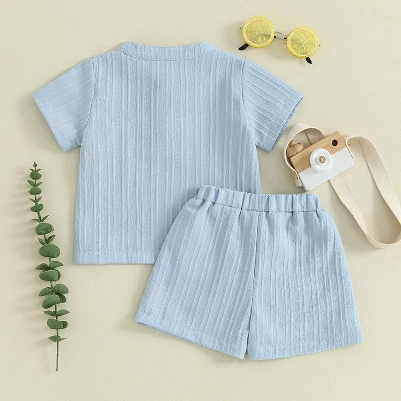 Ensembles de vêtements pour tout-petits garçons, short d'été, tenue de couleur unie, T-shirt à manches courtes avec taille élastique, ensemble de 2 pièces