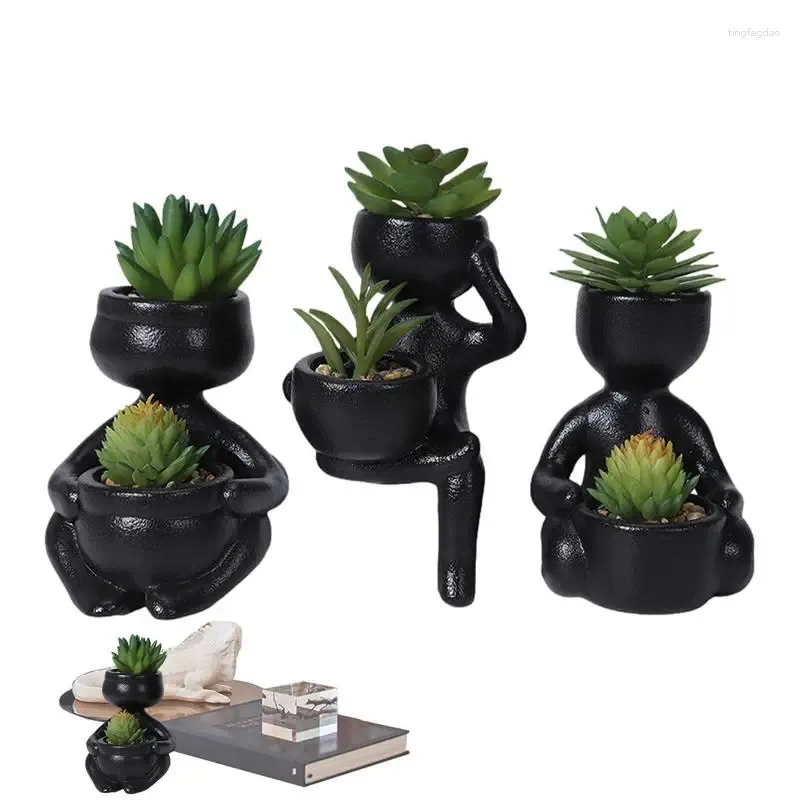 Decoratieve bloemen vetplanten planten kunstmatig voor bureau 3 stuks klein groen in keramische pot woonkamer