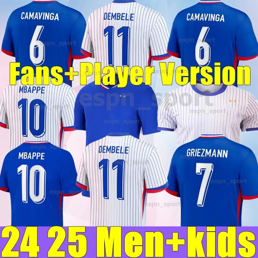 Francuski klub pełny setki piłkarski fani gracz 24 25 25 Giroud Mbappe Griezmann Saliba Pavard Kante Maillot de Foot Equipe Maillots Kit Kit Women Men Football Shirt