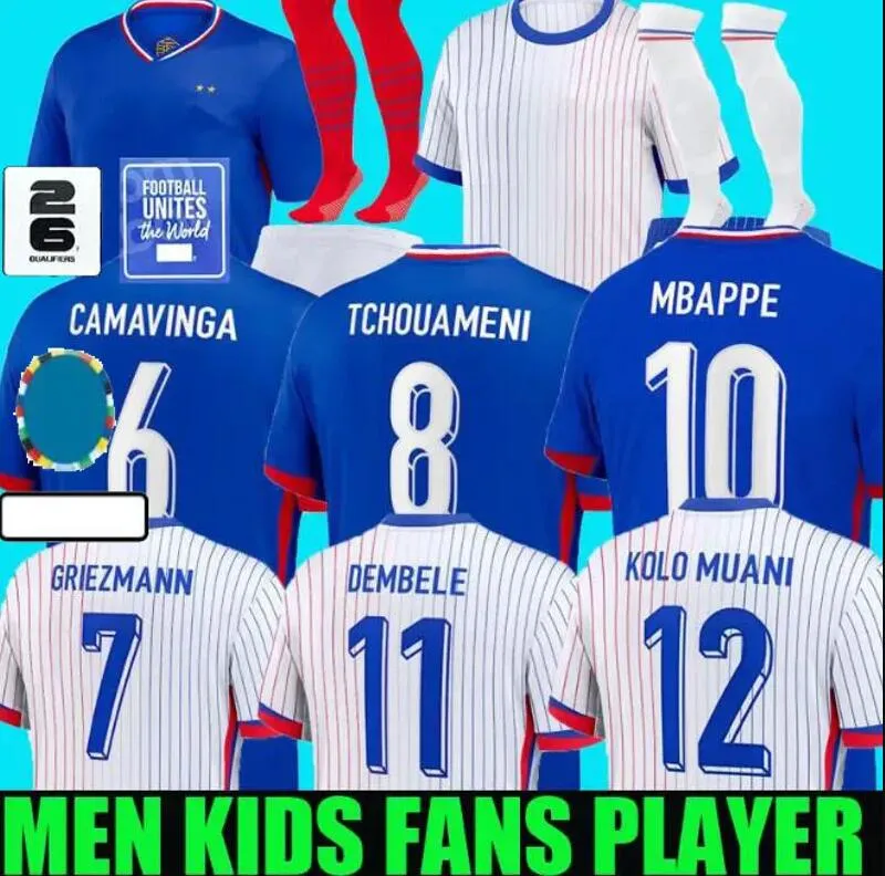 24 25 Euro Cup French Home Jersey MBAPPE Soccer Jerseys DEMBELE COMAN SALIBA KANTE Maillot De Foot Equipe Maillots GRIEZMANN Kids Kit Men Player Football Shirt 631