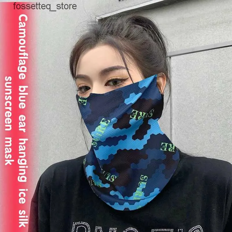 Fashion Face Masks Neck Gaiter Motorcycle ear pack ice silk sunscreen for womens summer driving and riding art face and neck protectors for mens scarves L240322