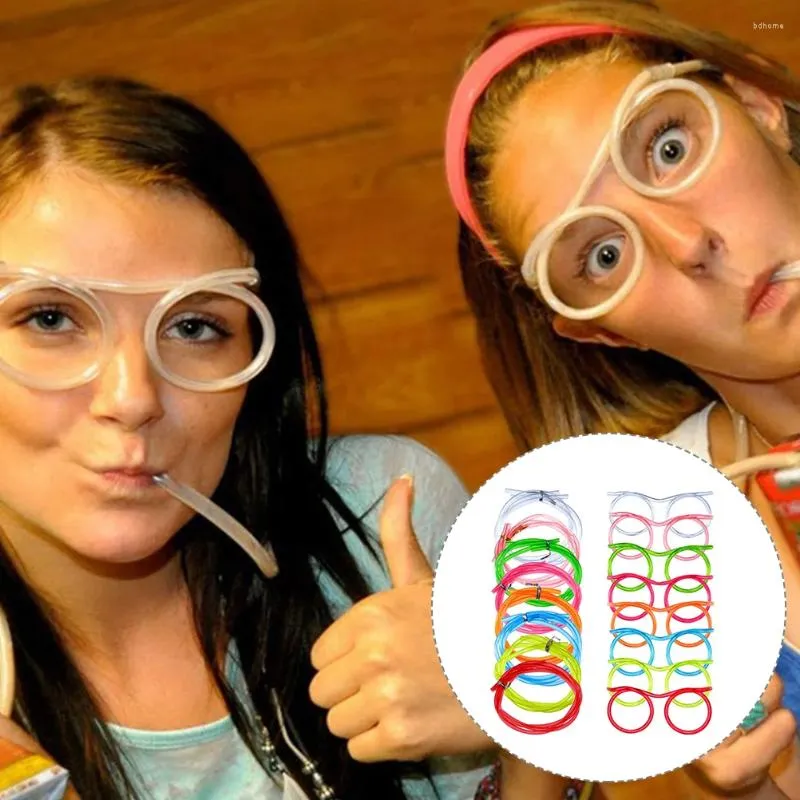 Tass jetables pailles 24 verres de pcs circulant paille créative buvant des lunettes drôles en plastique aldult enfants