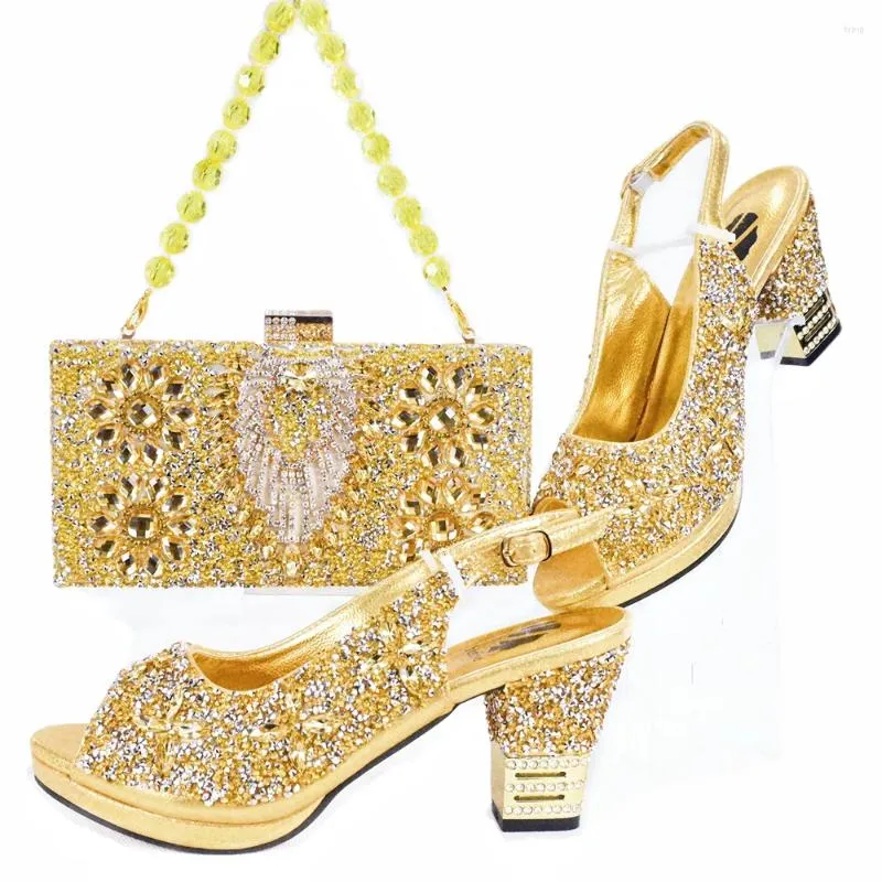 Dress Shoes Doershow Beautiful Italian Gold And Bag Sets For Evening Party With Stones Leather Handbags Match Bags! HJK1-25