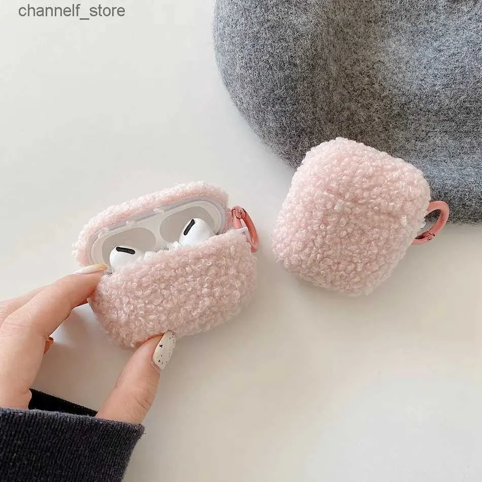 Accessori per auricolari Airpods 2 Cover Winter Warm Peluche Auricolari Cover per AirPods Pro Custodia di lusso Tinta unita Peluche Custodie calde Soft TPU Airpods CaseY240322