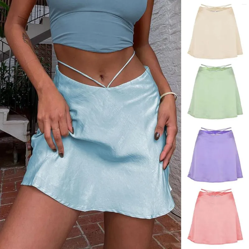 Faldas Mujer falda de verano 2024 Color puro Sexy con cordones desfile de moda Hilum cremallera Casual Drop Vestidos WSL4877