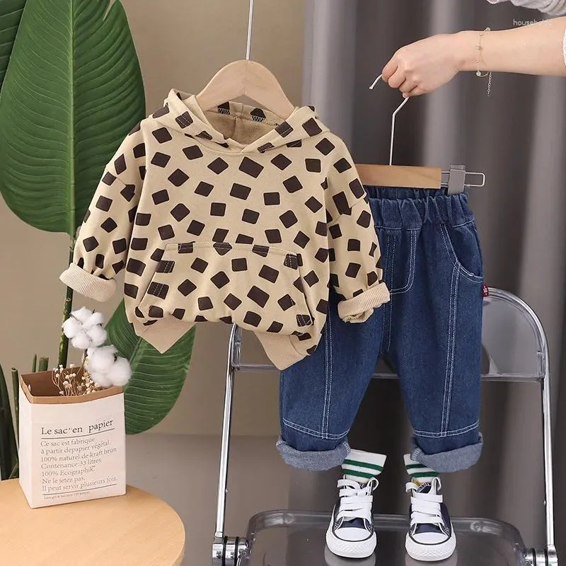 Kleidung Sets Baby Outfits 2024 Frühling Kinder Lässige Mode Gedruckt Langarm Mit Kapuze Hoodies Und Hosen Anzug Für Jungen Mädchen tragen