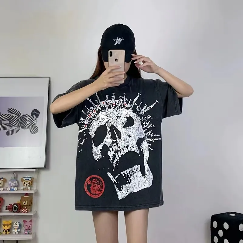 Designer American fashion brand hellstar shirt mens T-shirt Women T-shirt Loose large size street youth top quality short sleeve printed skull pullover hellstar top