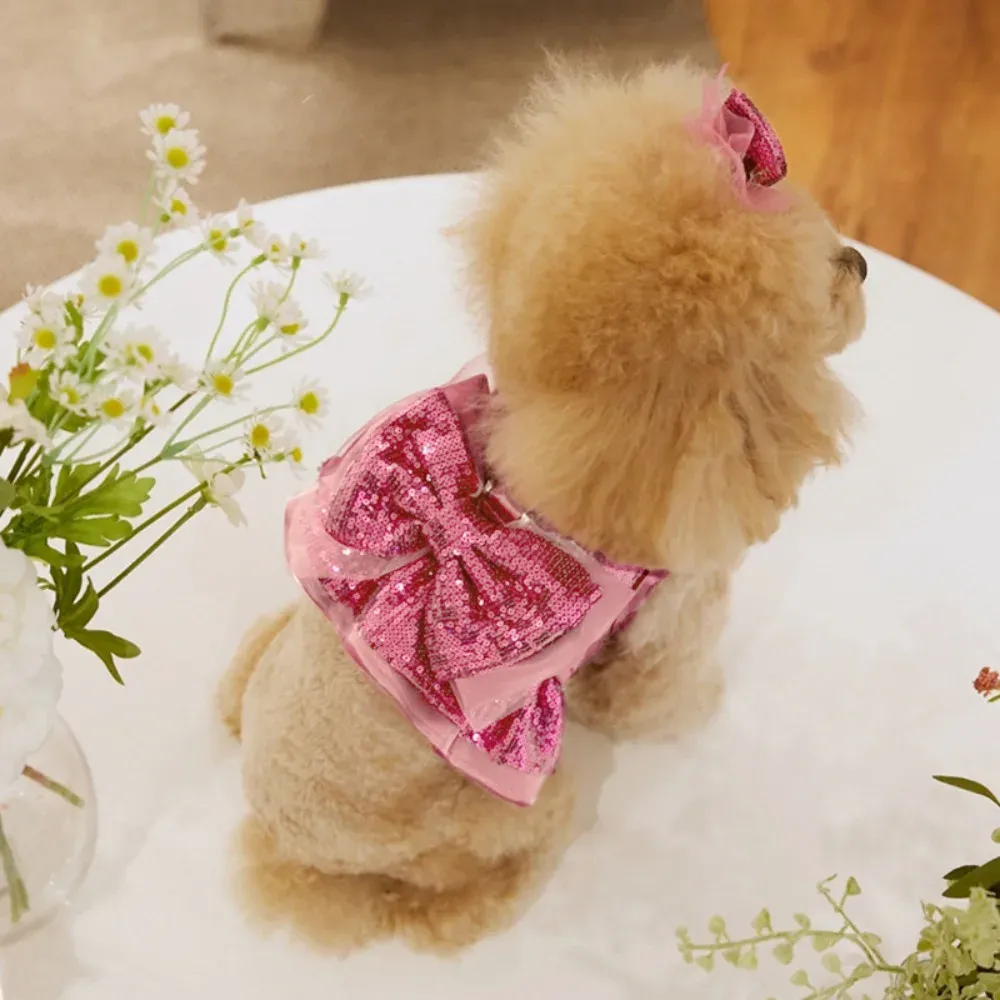 セットペットのファッションプリンセスドレススモールドッグハーネス猫甘いデシンジャー服子犬かわいい弓のヘアピンチワワヨークシャーマルタ