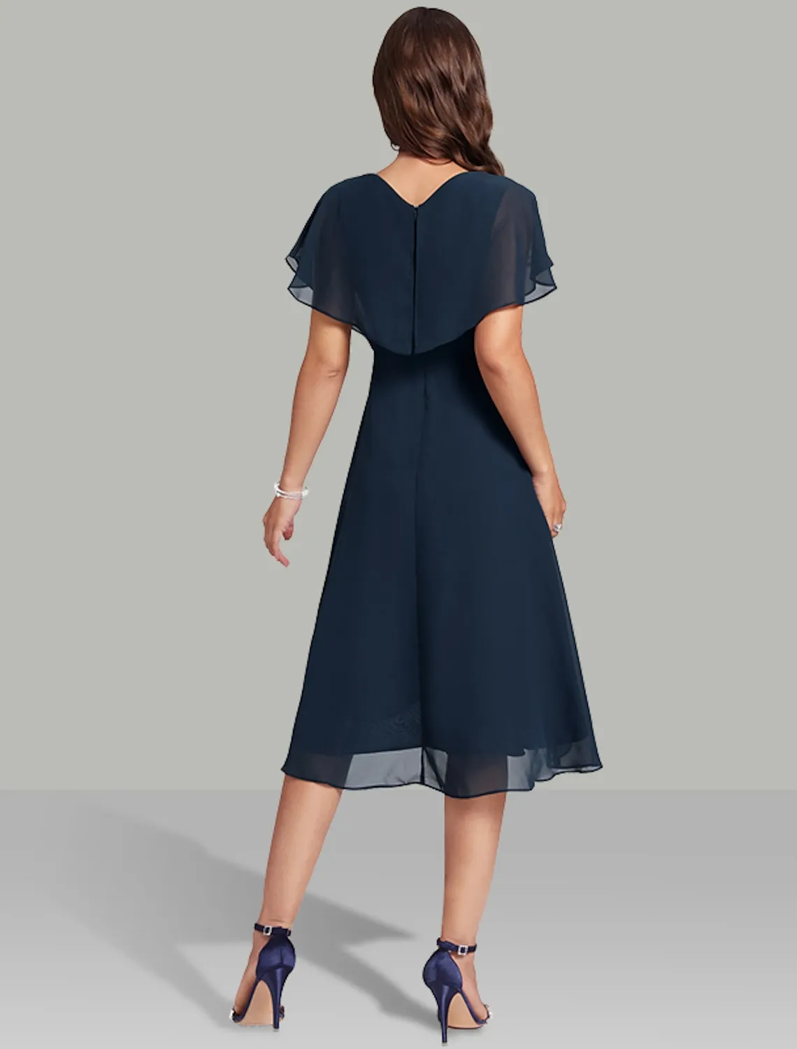 a-line v-neck asymmetrical chiffon mother of the bride dress Mother Of The Bride Dresses Dusty Blue A Line Chiffon V Neck Ruffle Sleeves Appliques Waist High Low Mother Of The Bride Dresses main image 0
