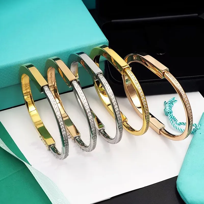 Lock Bracelet Titanium steel U-shaped diamonds Bangle for women and men jewelry with veet bag