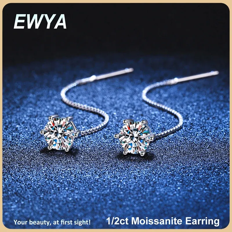 EWYA S925 STERLING SILVER 051CT D VVS1ダイヤモンドとGRAクラシック6プロングタッセルスタッドイヤリングファインジュエリー240228