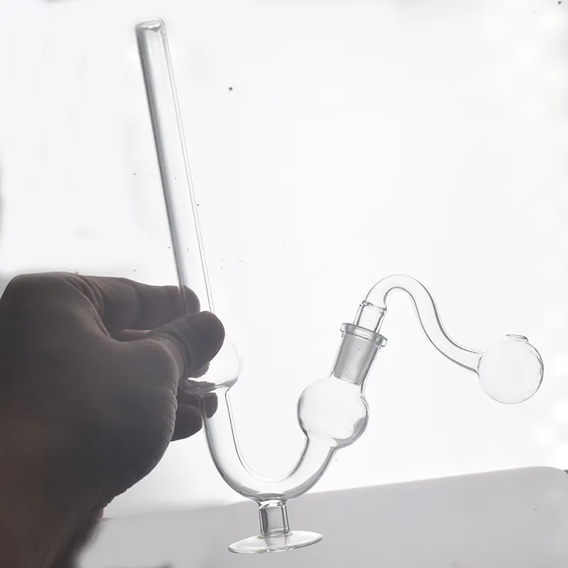 Große 8-Zoll-Ölbrenner-Bong aus gebogenem Glas, 14-mm-Verbindungsglasrohr mit Basis, 14-mm-Innenverbindungs-Handpfeife mit männlichem Glas-Ölbrennerrohr, 2 Stück