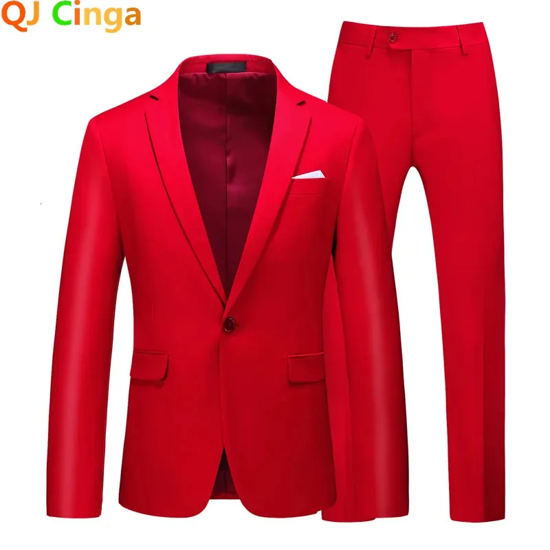 Roter formeller Anzug, 2-teiliges Set für Männer, Hochzeit, Party, Kleid, Mantel und Hose, große Größe, Terno Masculino, Schwarz, Weiß, Blau, Kostüm Homme 240312