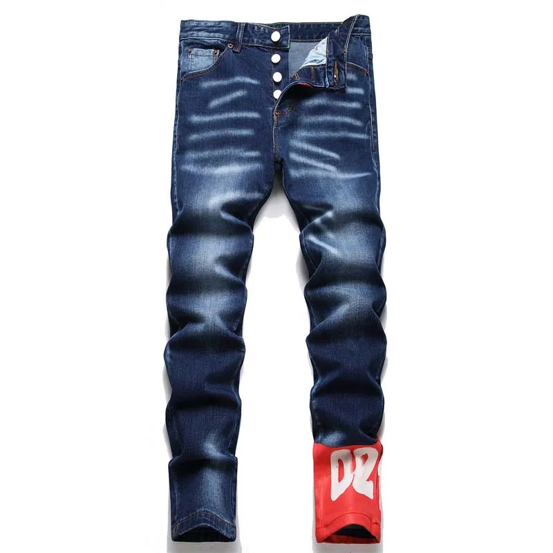 Designer jeans män denim broderi byxor mode hål byxa oss storlek 28-36 hiphop nödställda blixtlåsbyxor för manlig 2024 Top Sell 2003