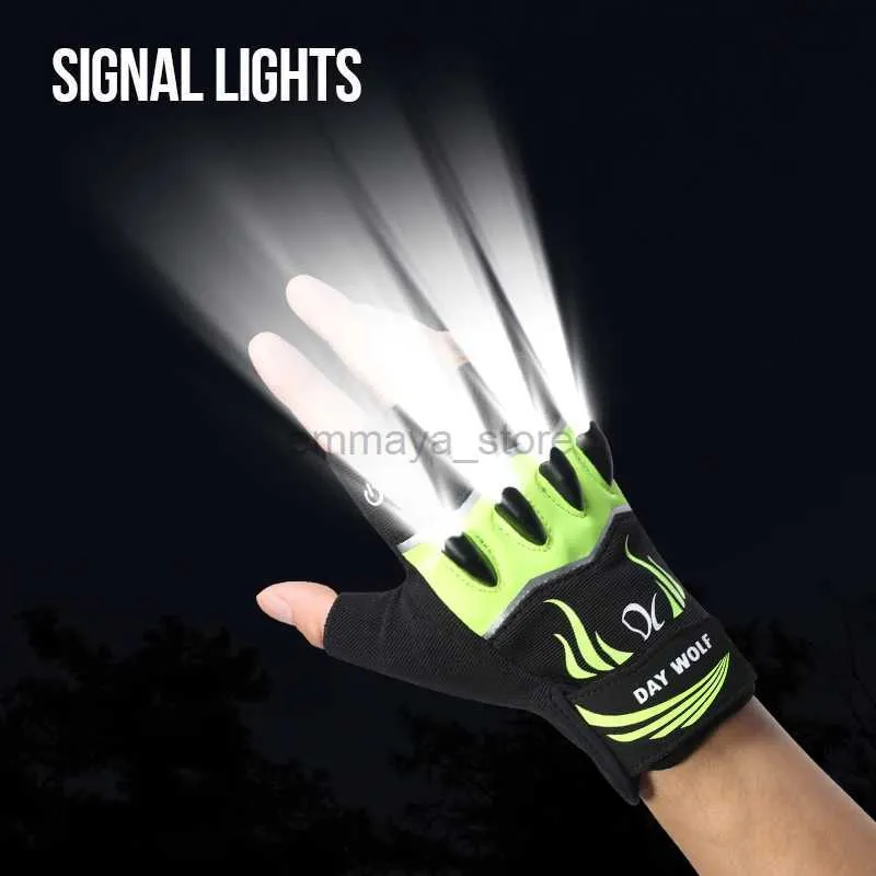 Cykelhandskar Dag varg LED -handskar Finger Light Bicycle Glove Men Kvinnor LED -handskar Laddningsbara för cykelfiske Pekskärm LED -cykelhandskar 240322