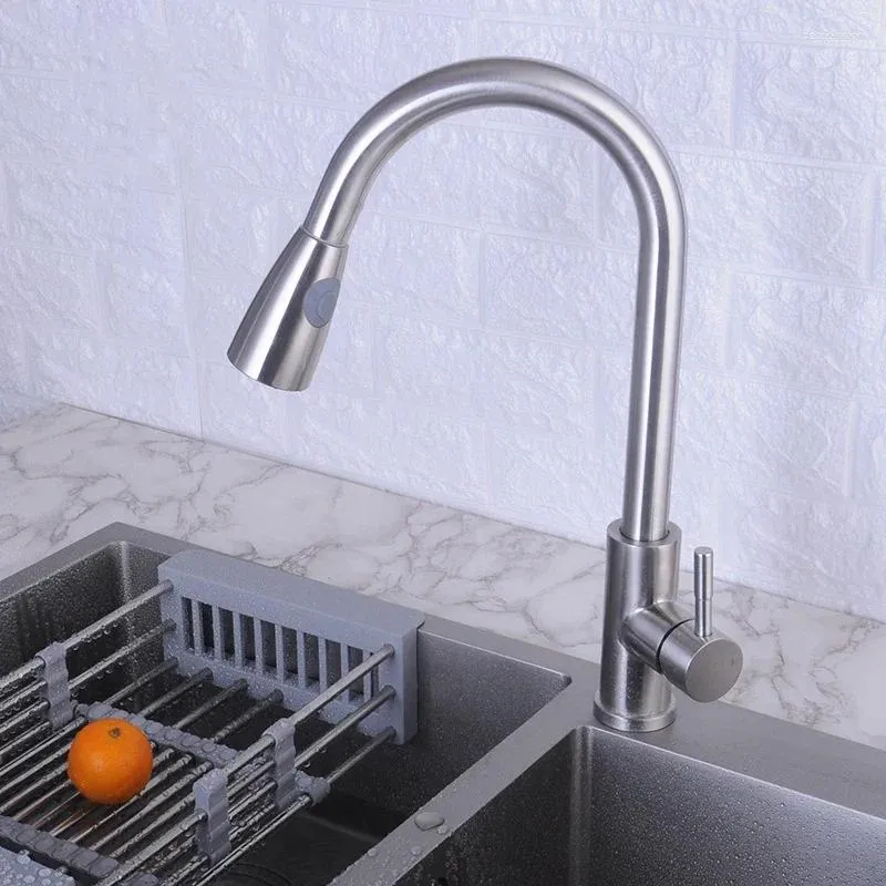 Zlew łazienki krany kuchenne kran szczotkowane wyciągnięte wyrzucanie wody kranu pojedyncza uchwyt obrotowy 360 stopni podwójny opryskiwacz Funkcja zimna i mikserowa