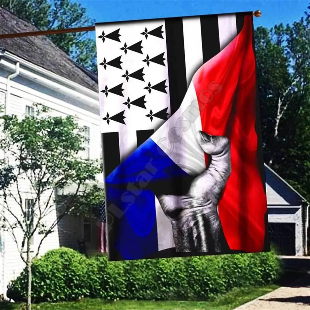 Aksesuarlar Brittany bayrağı 3D Tam Baskı Bahçe Bayrakları Asılı Ev Bayrağı Bahçe Bayrağı Dekorasyonu Çift Baskı