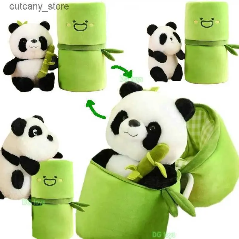 Gevulde pluche dieren Creatieve Panda Huahua-pop verstopt in een bamboe pluche tas Kussen Gevulde klimmen Menglan knuffel op het bamboe speelgoed voor verjaardag L240322
