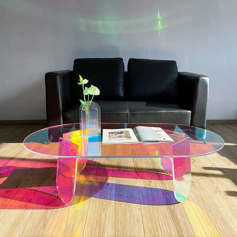 Botabay akryl vardagsrum transparent kaffekapa regnbågen färgad matdekoration rund kantbord med 5 underlägg