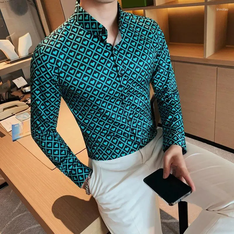 Mannen Overhemden 2024 Lente Herfst Mode Print Casual Mannen Merk Lange Mouw Business Slim Shirt Mannelijke Hoge Kwaliteit Sociale kledij Tops