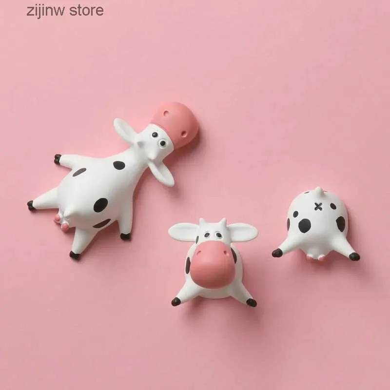 Fridge Magnets Creative cartoon cow friction magnet lying in the stomach refrigerant sticker 3D resin magnet art Y240322