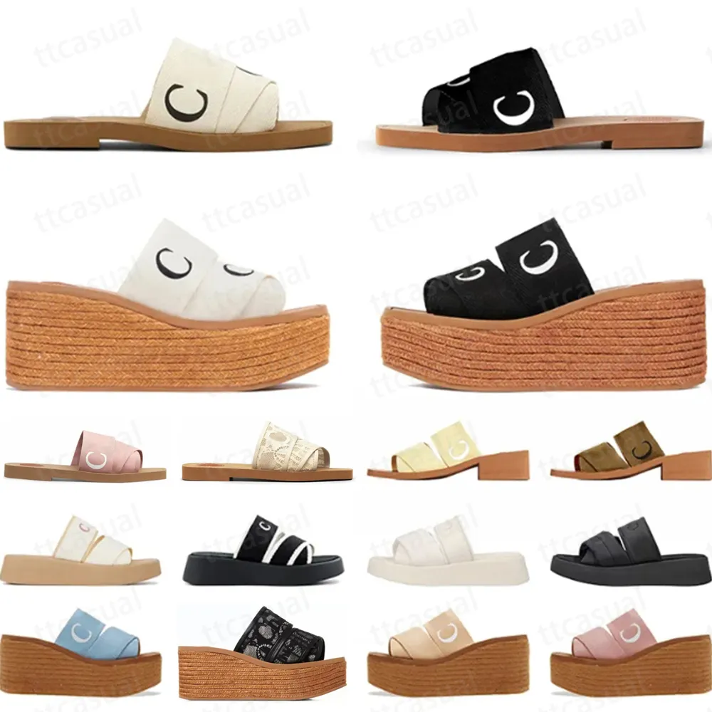 Luxe Sandalen Designer Dames Slippers Woody Platte Muiltjes Slides Mila Platform Cloud Zachte Schoenen Geborduurd Linnen Hoge Hak Sandaal Dame Espadrille Wedge Sliders 35-42