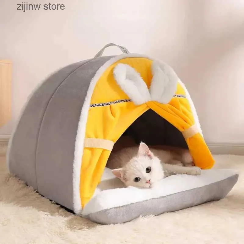 Cat Beds Furniture Winter Warm Cat House Super Soft and Comfortable Cat Sleeping Cave Thick and Cute Little Cat and Dog Tent Windproof Cat Bed Nest Pet Supplies Y240322