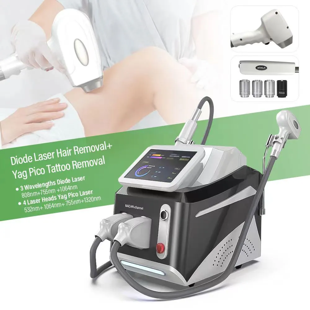 Meest effectief 2 in 1 permanente 808 diodelaser ontharing ijskoelmachine met 1064 532 755 1032nm multifunctionele Nd Yag laser tattoo verwijdering optioneel