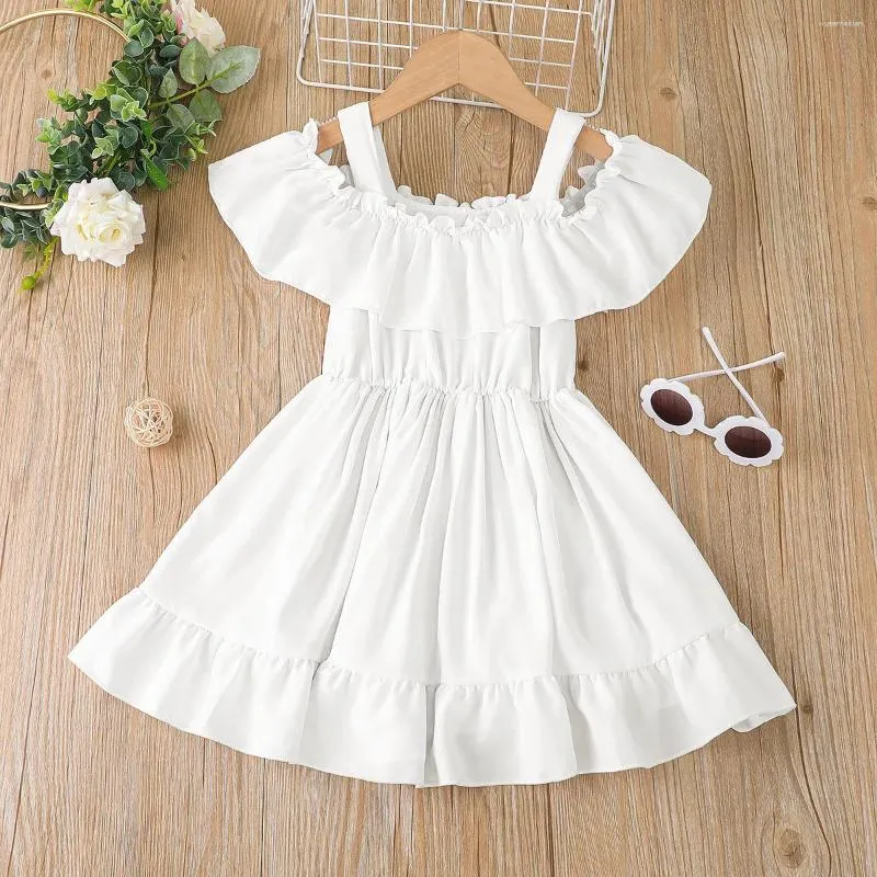 Girl Dresses Born Summer Princess Dress Casual Children Costume Toddler Baby Solid Color Halter Off-the-shoulder Girls Clothes