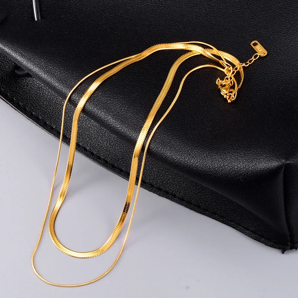 Necklaces 18k Gold Filled Necklace for Women or Men Double Layer Snake Bone Chain for Wedding Gift Gold Filled Chain Fine Jewelry Collares