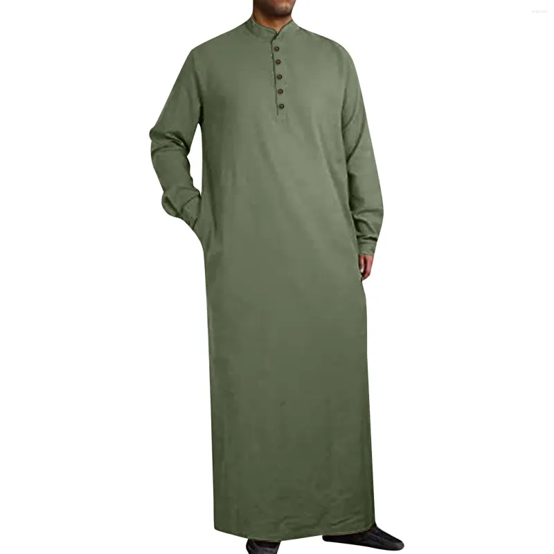 Vêtements ethniques Hommes à manches longues Robe musulmane Couleur unie Simple Bouton Robes Côté Fente Musulmane Pakistanais Arabe Kaftan