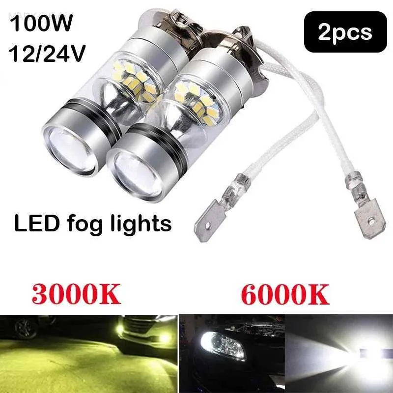 Andra bilbelysningar 2st 100W H1 H3 LED FOG LAMP -drivrutinlampa 12/24V dimlamphögstrålkastare 20SMD 10000LM Vit 6000K Automotive Headlight Automotive AccessoriesL204