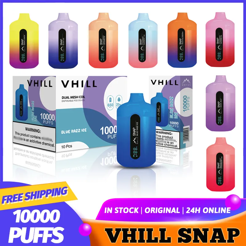 Original heiße Marke VHILL SNAP 10000 Puff 10K Puffs Einweg-Vapes E-Zigaretten-Pod-Gerät 5% wiederaufladbare Batterie 20 ml Gerät Vape Pen Bar VS POCO Vape