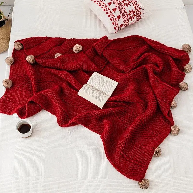 Dekens Rood Wit Grijs Draad Deken Scandinavische Stijl Effen Kleur 130x160 cm Bal Decoratieve Beddengoed Thuis El Bed lopers