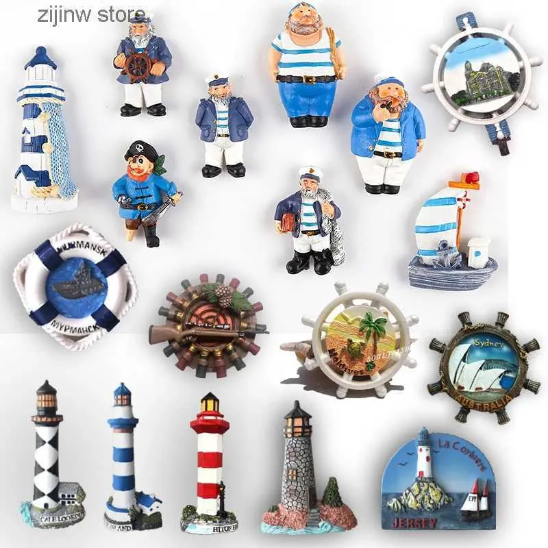 Koelkastmagneten Koelkast Magnetische Hars Mediterrane Wind Vuurtoren Sailor Captain Cruise Badmeester Koelmiddel Decoratie Y240322