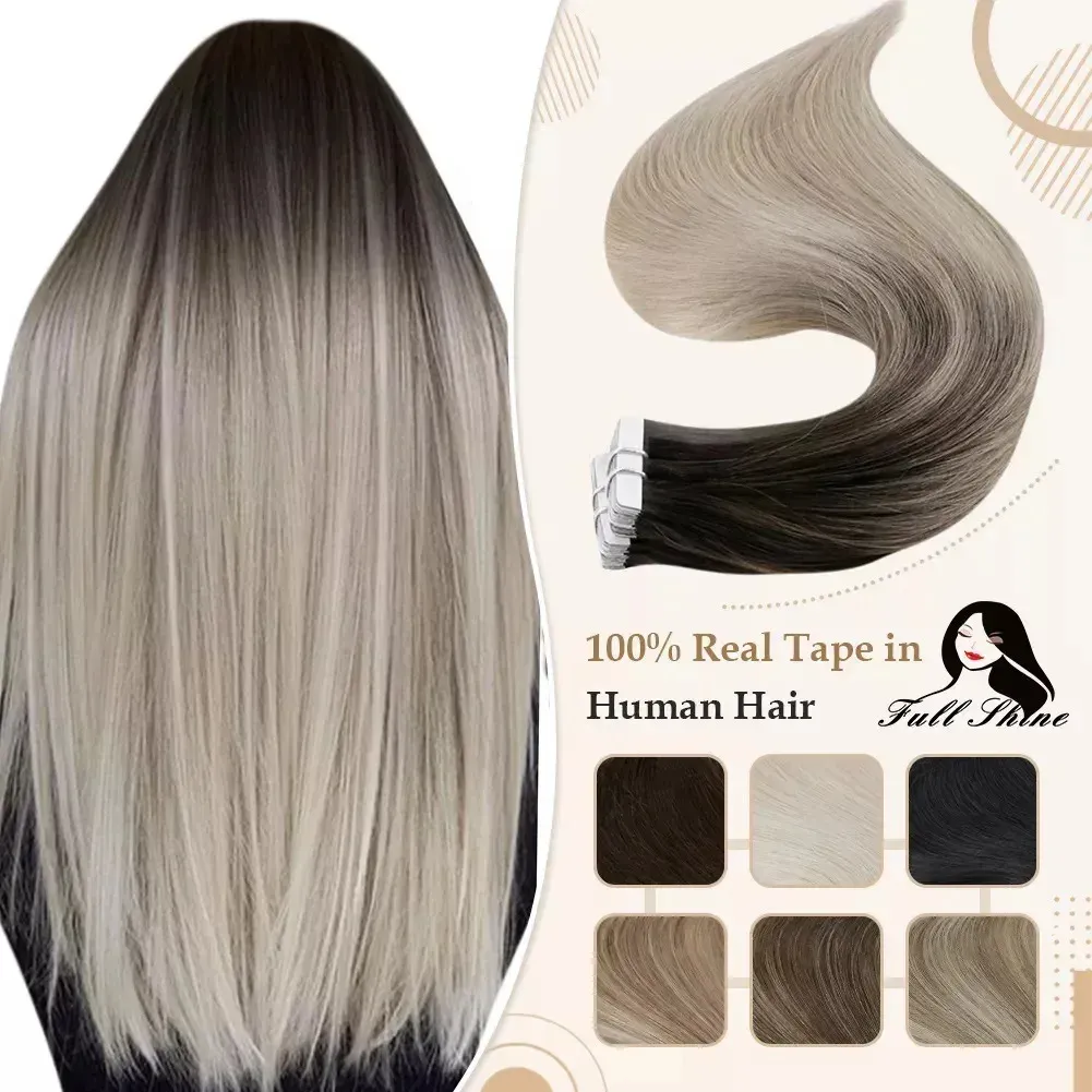 Extensies Volledige glans tape in echt haarextensies Omber Kleur Blonde huidinslag Natuurlijk Remy menselijk haar Huidinslaglijm voor salon
