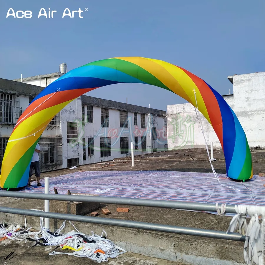 Arco arcobaleno gonfiabile colorato all'ingrosso da 12 MW (40 piedi) con soffiatore sportivo per eventi di inizio o decorazione di eventi