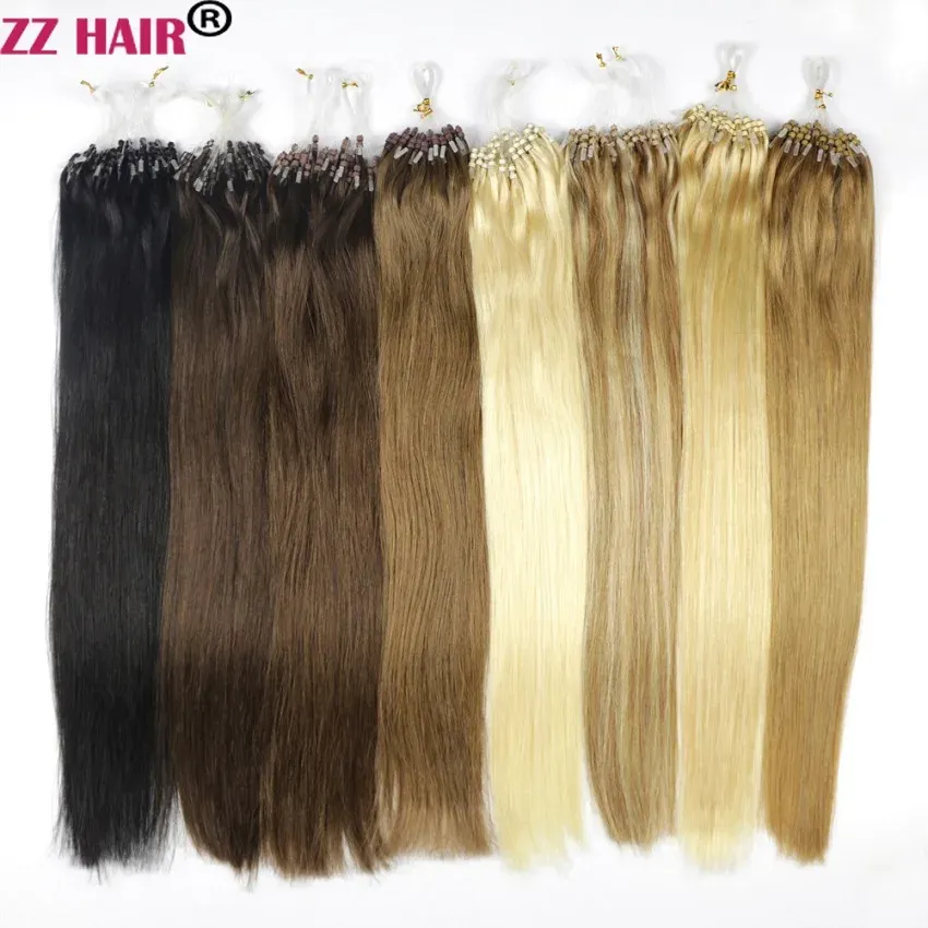 Extensions zzhair 0.4G0,7G 16 "24" Maskingjord remy hårmikroslingring 100% mänsklig hårförlängning 100s/pack 40G70G pärllänkar